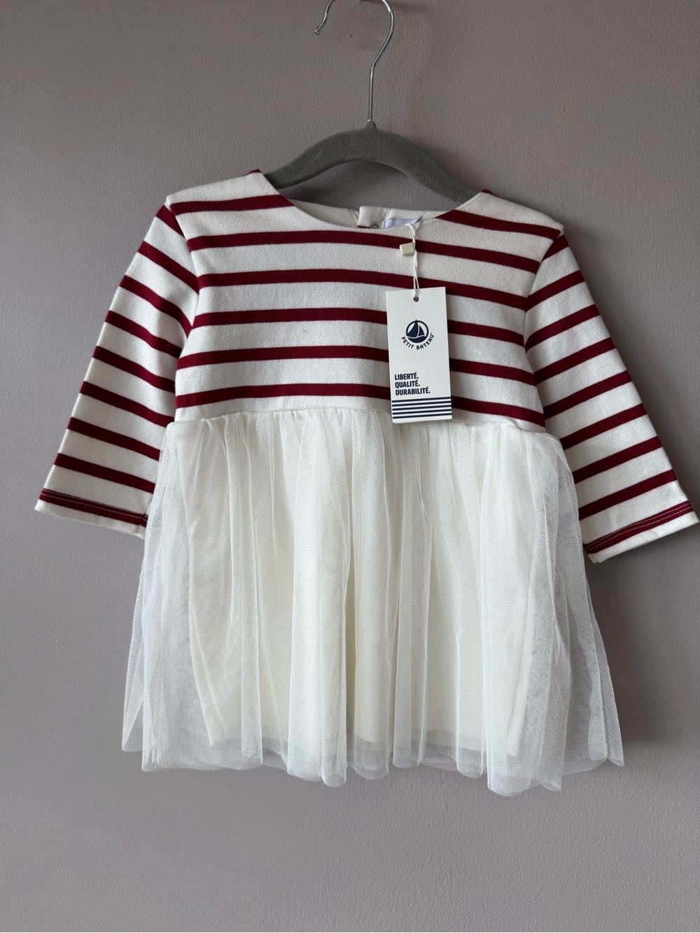 Petit Bateau NWT Baby Girl Striped Top Tulle Skirt Dress Size 12 months